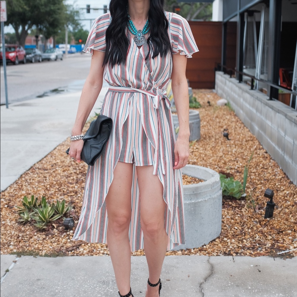 Shorts romper with faux dress back